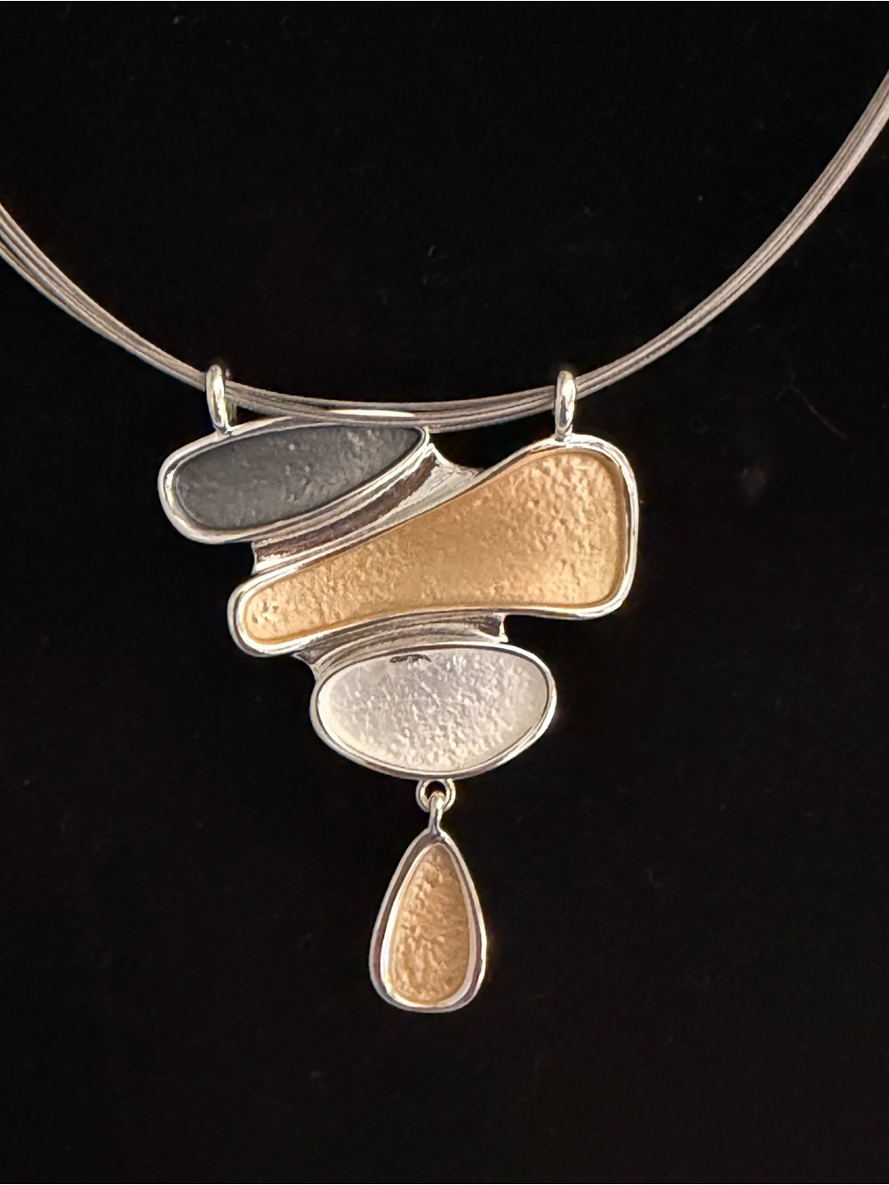 Silver Gold Organic Shaped Pendant Necklace
